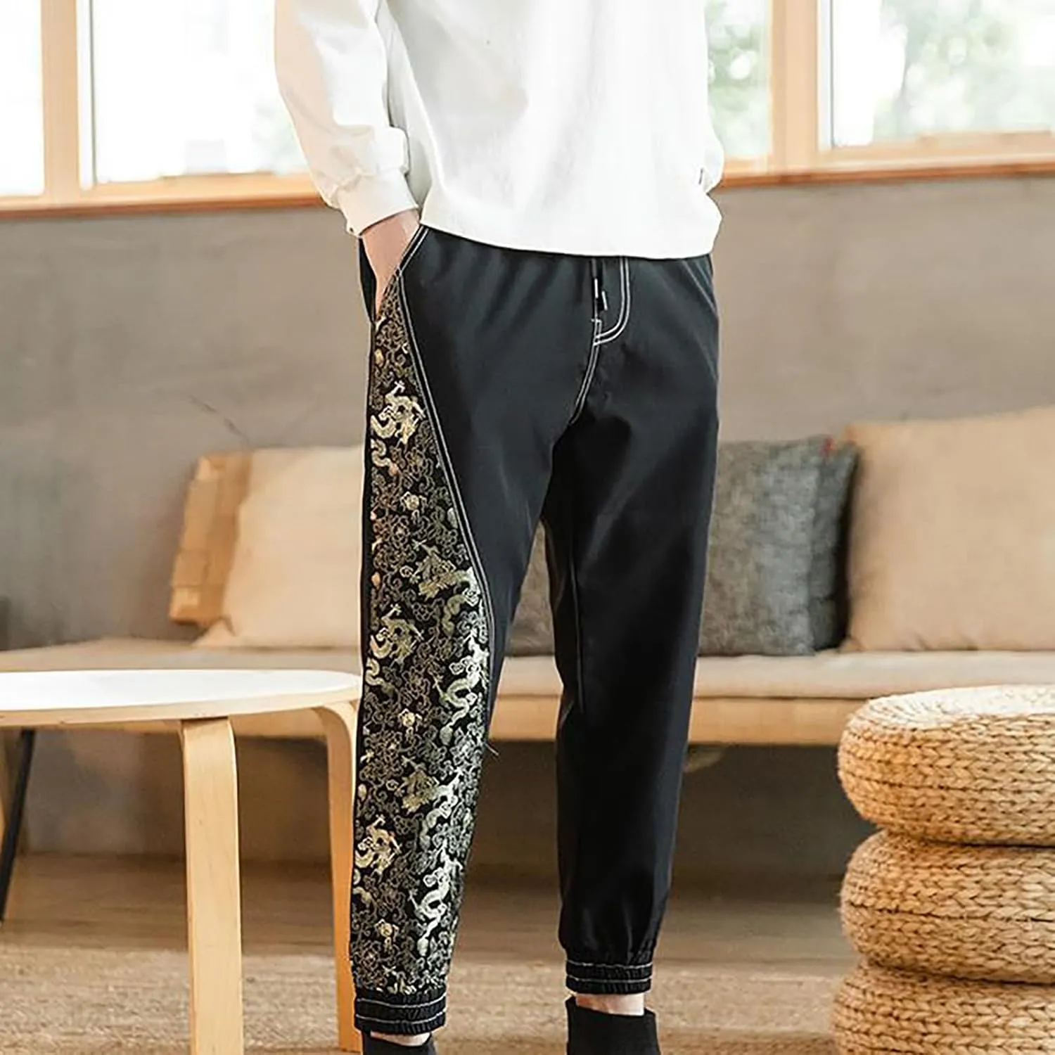 Mens 2023 Fashion Print Pants Aladdin Hippie Harem Pants Casual Beach Yoga Hippie Thai Pants Casual Beach Yoga Trouser