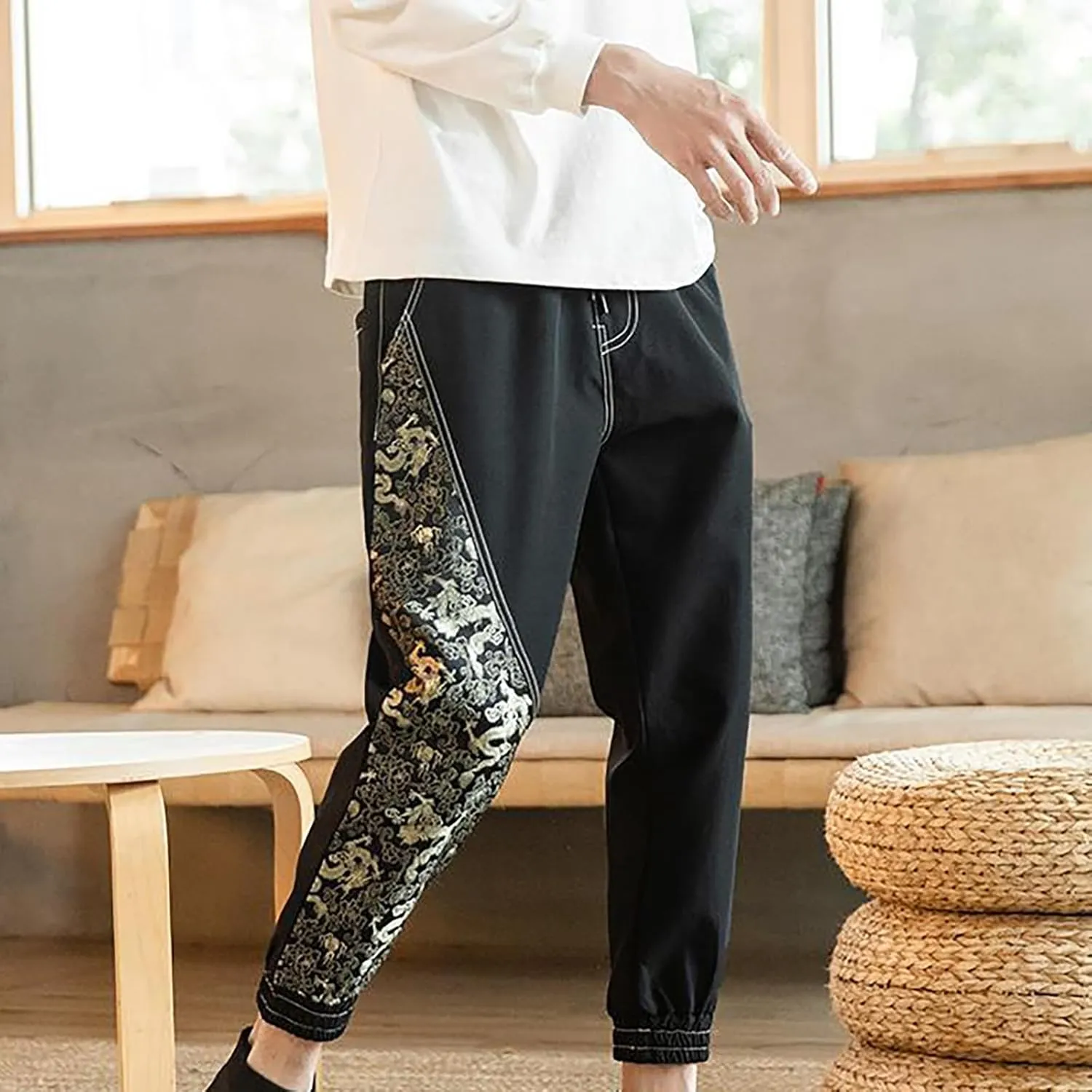 Mens 2023 Fashion Print Pants Aladdin Hippie Harem Pants Casual Beach Yoga Hippie Thai Pants Casual Beach Yoga Trouser
