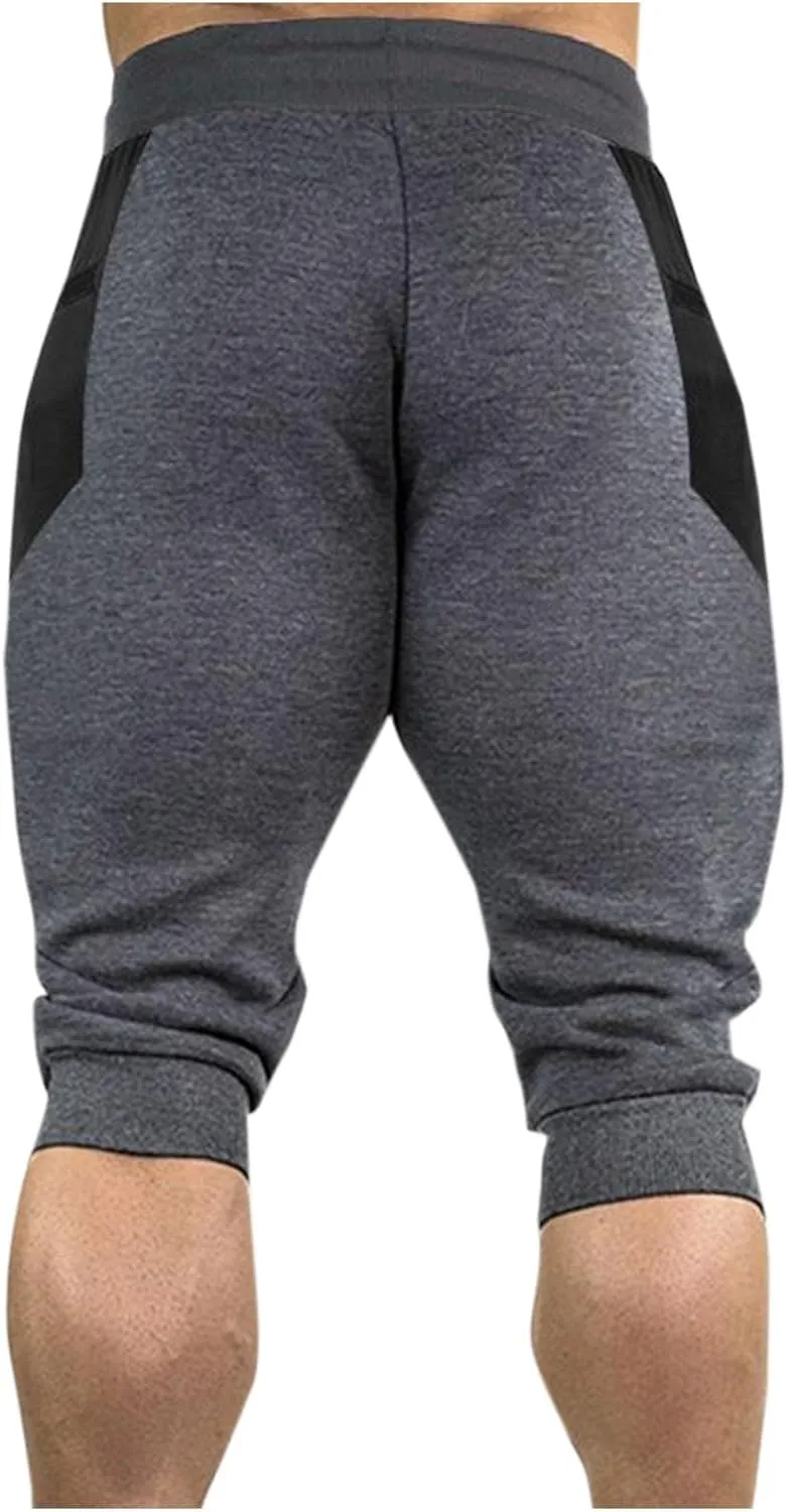Men's 3/4 Joggers Capri Pants with Zipper Pockets Cotton Casual Below Knee Short Pants Training Running Workout Gym Shorts