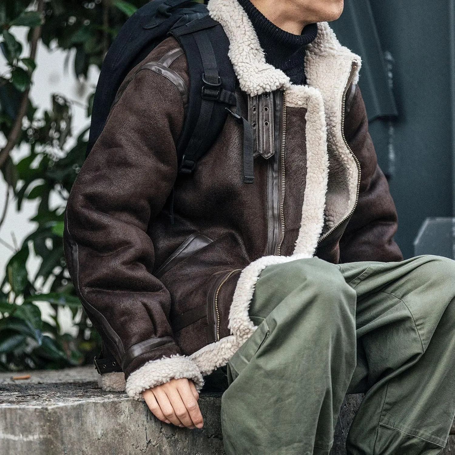 Men's Autumn Winter Motorcycle Jacket, Lamb Fleece Cotton Padded Jacket, Cotton Padded Jacket