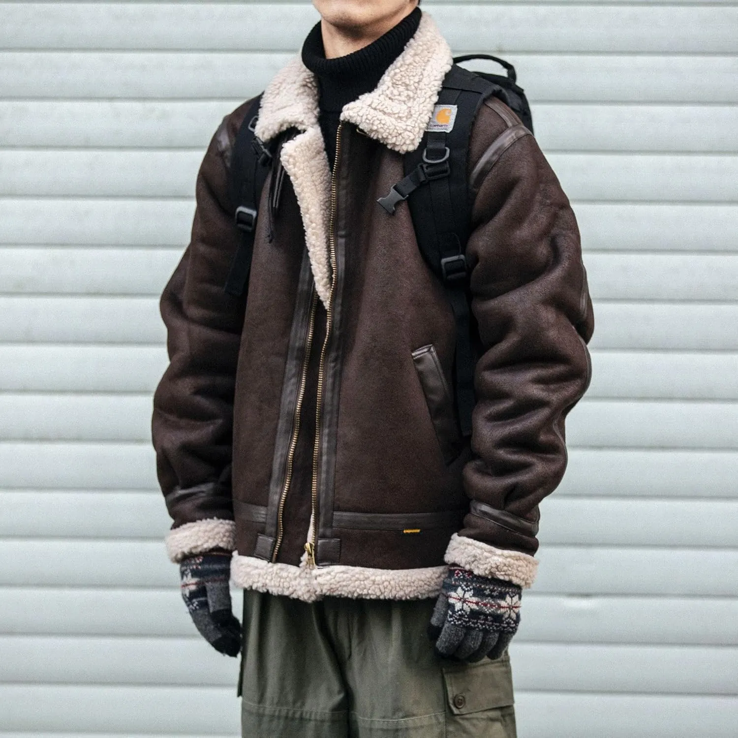 Men's Autumn Winter Motorcycle Jacket, Lamb Fleece Cotton Padded Jacket, Cotton Padded Jacket