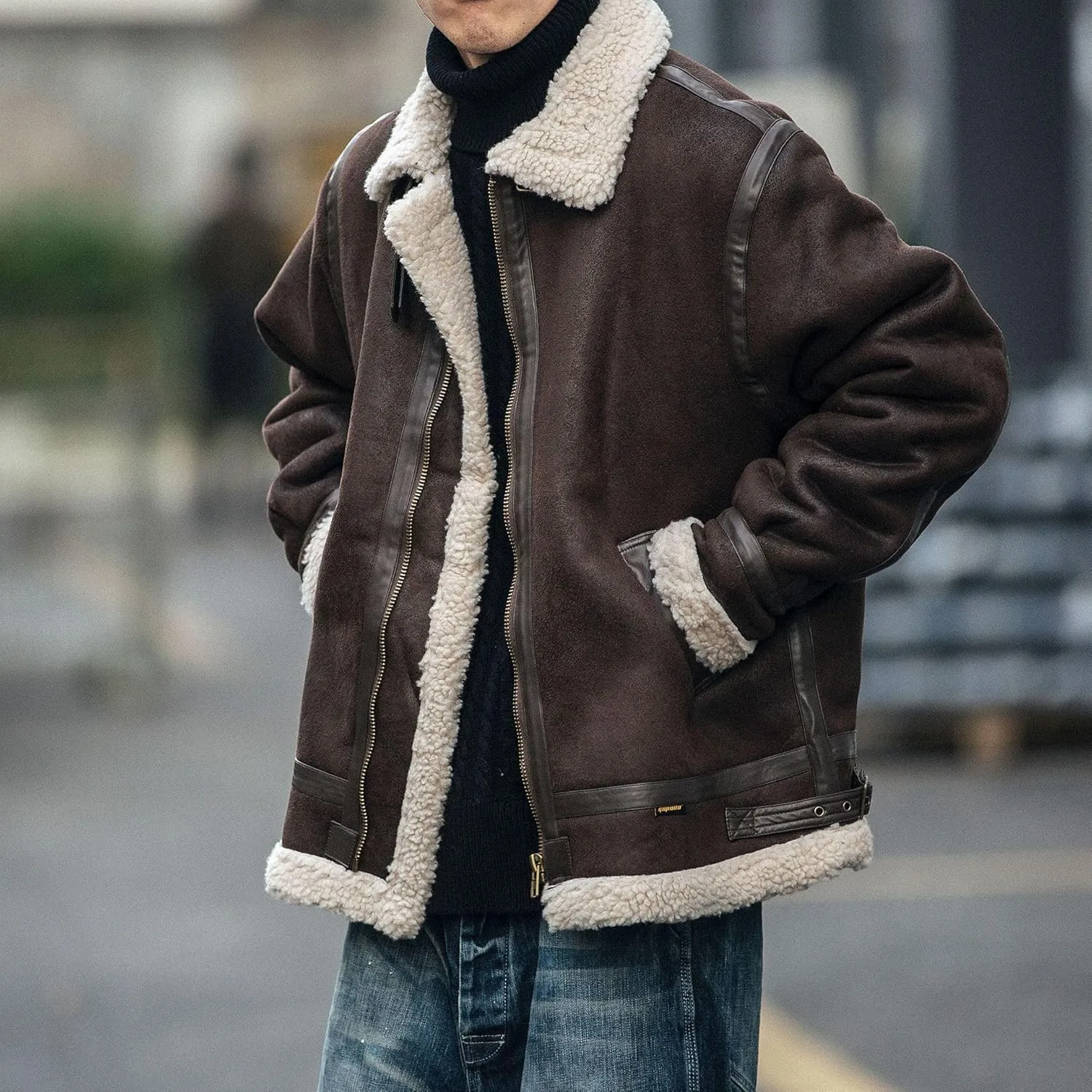 Men's Autumn Winter Motorcycle Jacket, Lamb Fleece Cotton Padded Jacket, Cotton Padded Jacket