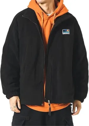 Men's Autumn Winter Retro Couple's Loose Sweatshirt, Stand Collar Casual Jacket, Fleece Jacket