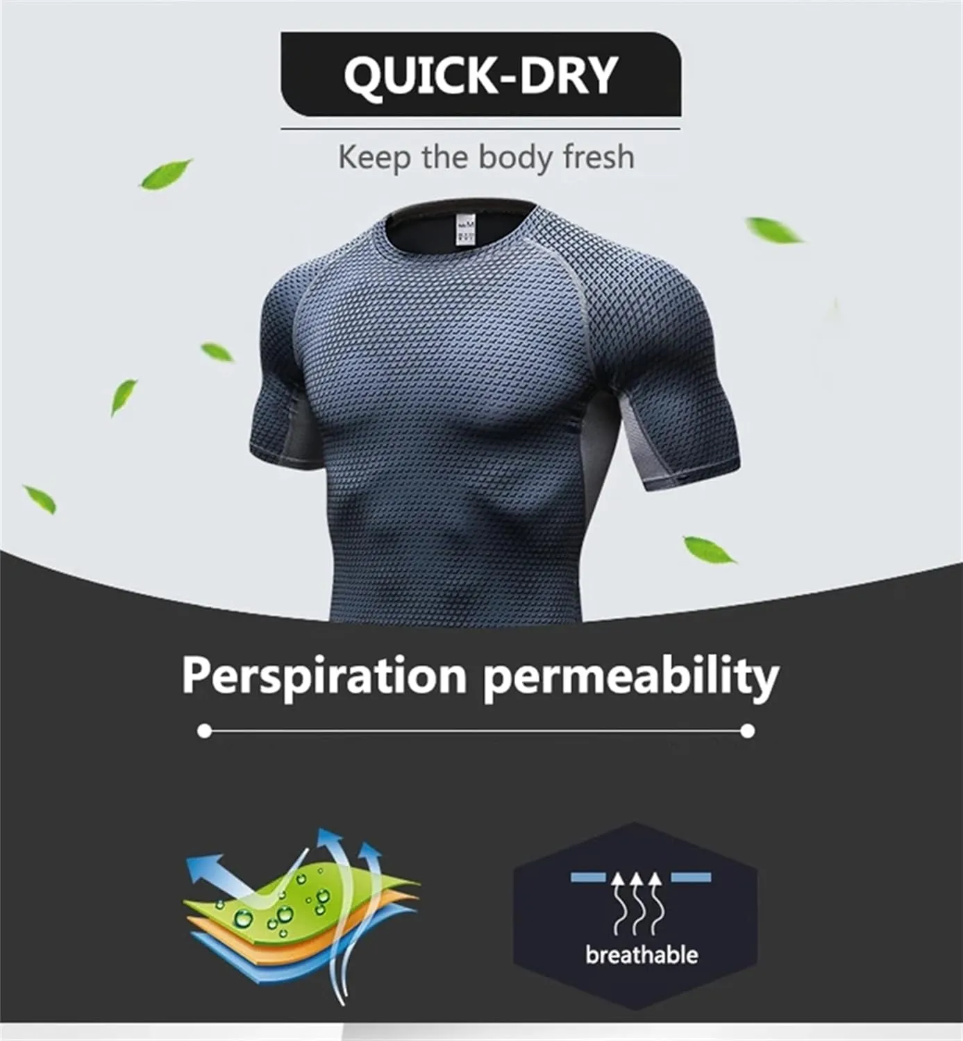 Men's Bodybuilding T - Shirt Slim Quick Dry Compression Shirt Short Sleeve Running Baselayer Top