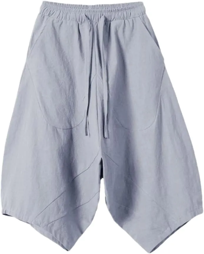 Men's Capri Pants Drop Crotch Baggy Cropped Trousers Harajuku Style Harem Pants Joggers Pants