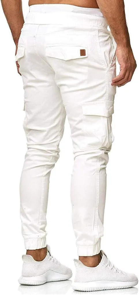 Mens Cargo Sweatpants Joggers Slim Fit Elastic Waist Athletic Pants with Pockets Workout Drawstring Trousers