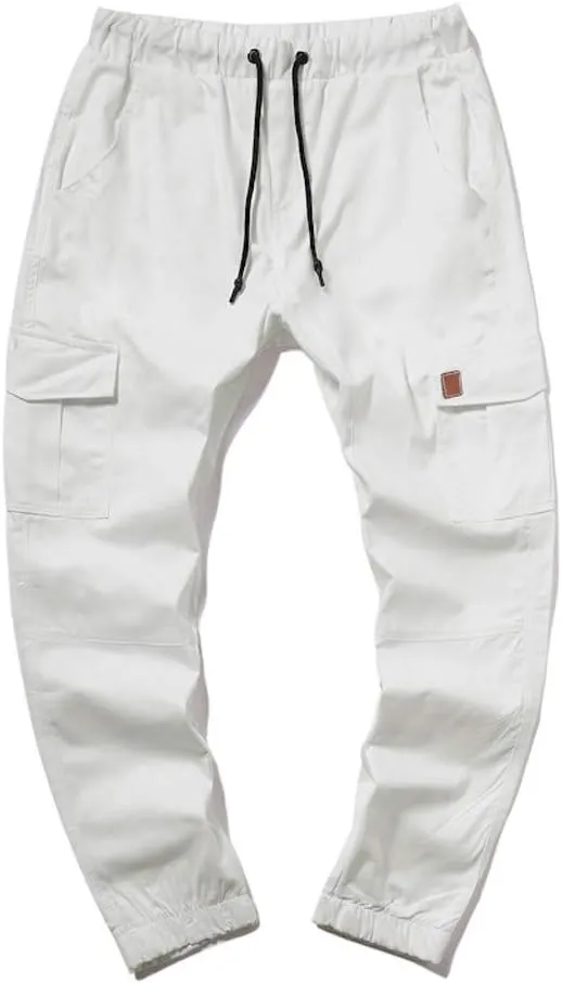 Mens Cargo Sweatpants Joggers Slim Fit Elastic Waist Athletic Pants with Pockets Workout Drawstring Trousers