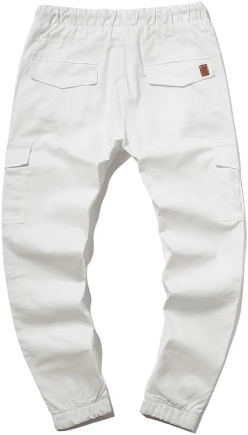Mens Cargo Sweatpants Joggers Slim Fit Elastic Waist Athletic Pants with Pockets Workout Drawstring Trousers