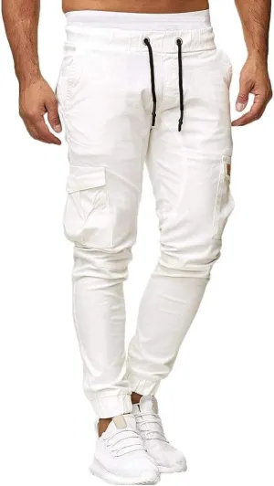 Mens Cargo Sweatpants Joggers Slim Fit Elastic Waist Athletic Pants with Pockets Workout Drawstring Trousers