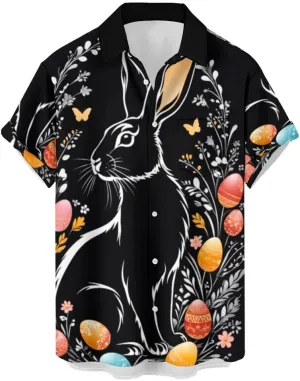 Men's Casual Button Down Shirts Mid Century Geometry Chest Pocket Short Sleeve Hawaiian Shirt