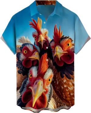Men's Casual Button Down Shirts Mid Century Geometry Chest Pocket Short Sleeve Hawaiian Shirt