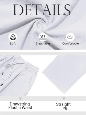 Mens Casual Linen Pants Loose Fit Elastic Drawstring Waist Straight-Legs Summer Yoga Beach Long Pants