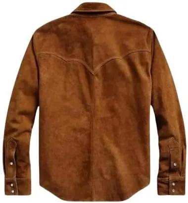 Men's Cowboy Western Soft Suede Leather Shirt - Roughout Style Suede Leather Journeyman Down Shacket Jacket