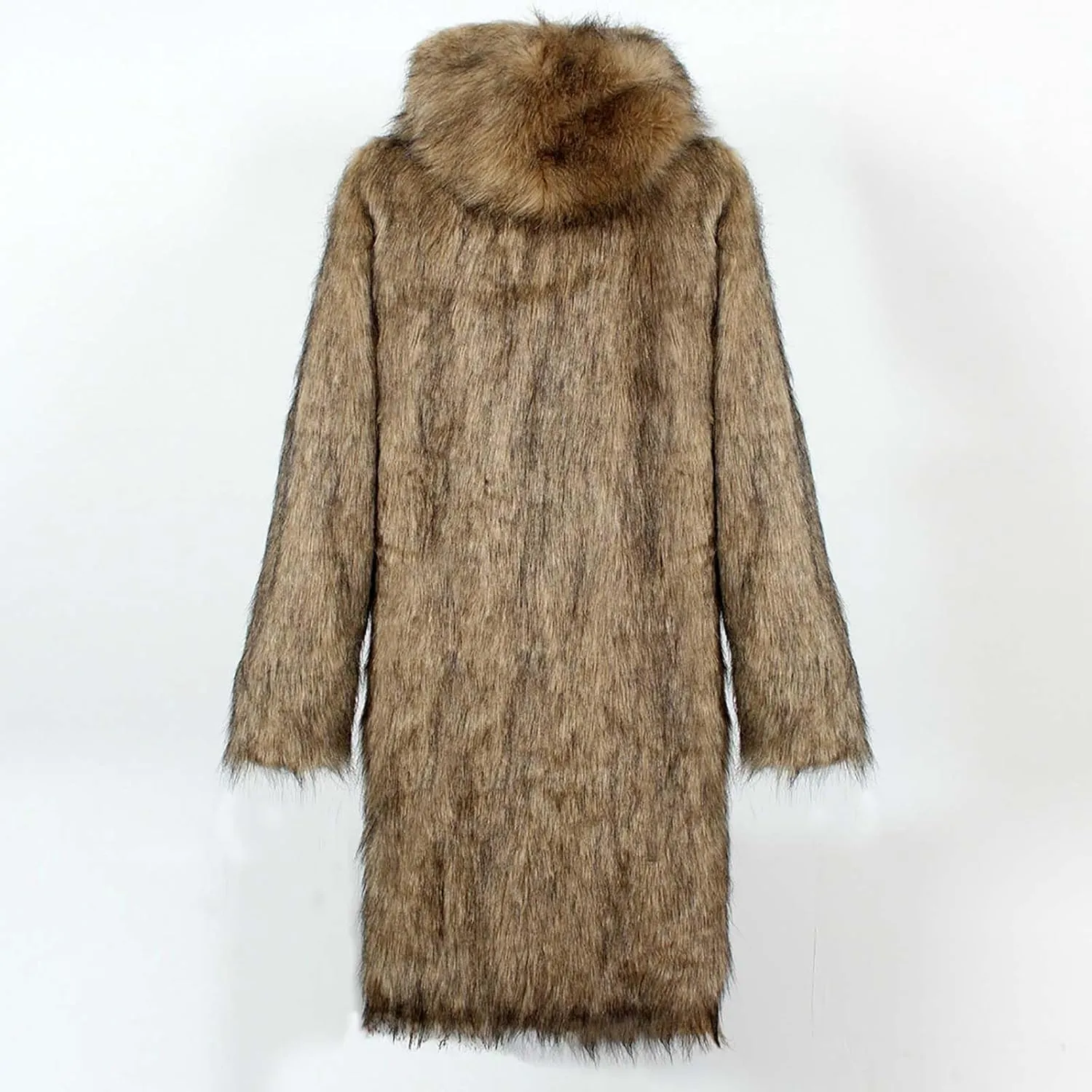 Men's Faux Fur Coat Long Open Front Cardigan Winter Fuzzy Fleece Jacket Warm Overcoat Turn Down Collar Coat