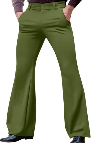 Mens Flared Pants with Belt Loops and Pockets Fashionable Wide Leg Trousers for Formal and Casual Wear