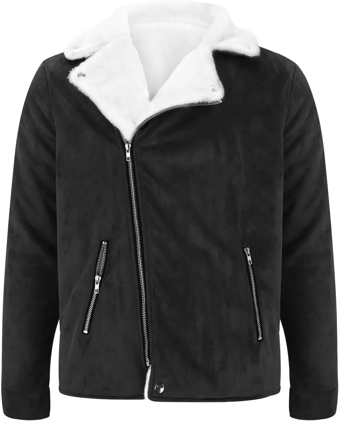 Men's Fleece Jacket Suede Faux Fur Collar Jacket Sherpa Lined Lapel Coat Heavyweight Leisure Winter Coat Outwear