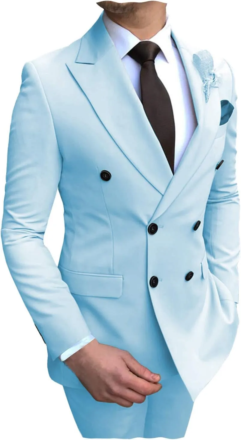 Men's Formal 2 Pieces Mens Suit Double Breasted Peak Lapel Tuxedos for Wedding Groomsmen(Blazer Pants)
