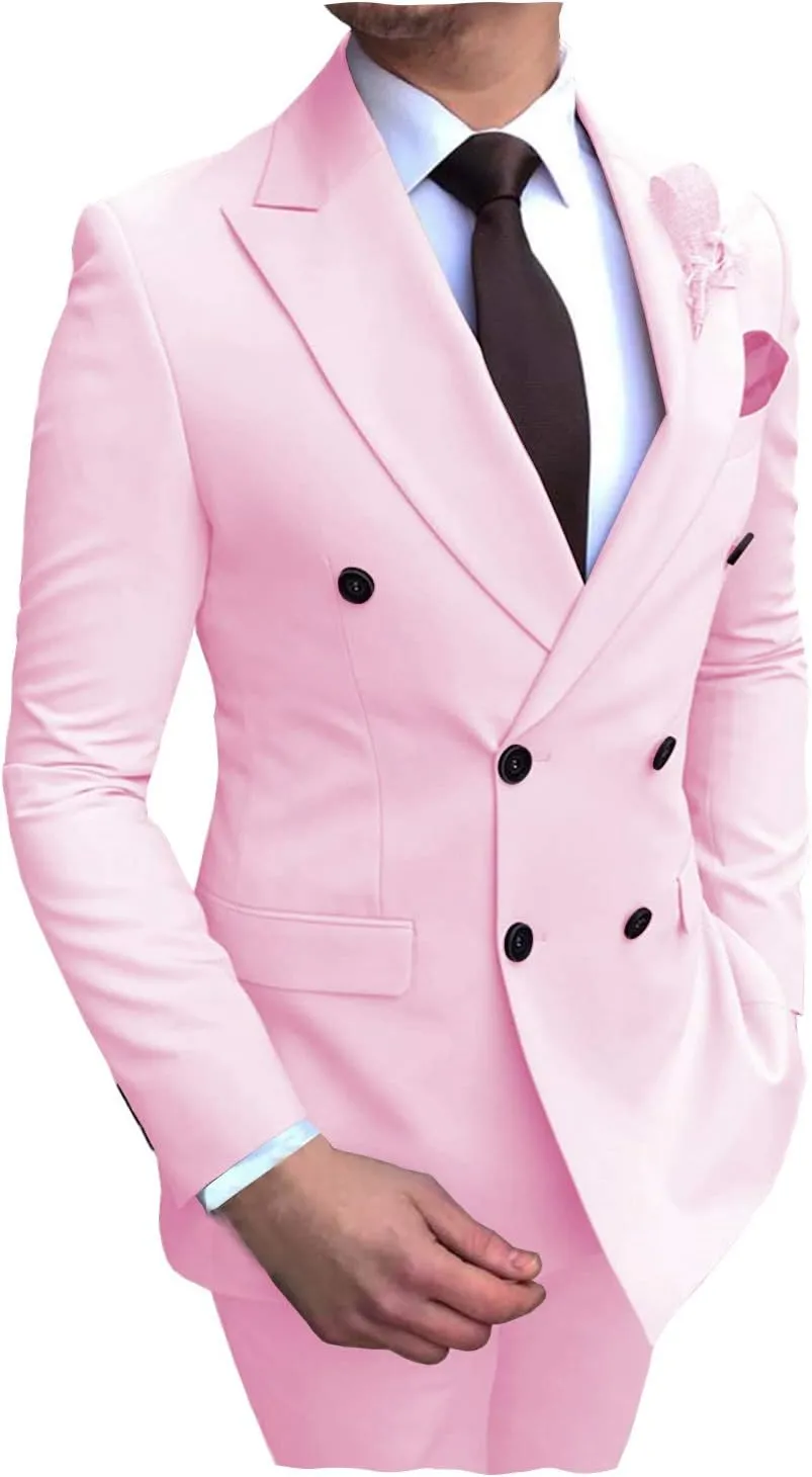 Men's Formal 2 Pieces Mens Suit Double Breasted Peak Lapel Tuxedos for Wedding Groomsmen(Blazer Pants)