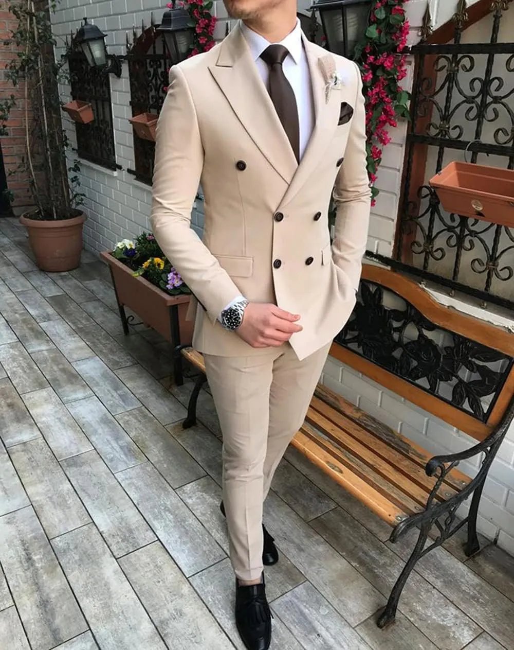 Men's Formal 2 Pieces Mens Suit Double Breasted Peak Lapel Tuxedos for Wedding Groomsmen(Blazer Pants)
