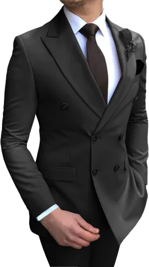 Men's Formal 2 Pieces Mens Suit Double Breasted Peak Lapel Tuxedos for Wedding Groomsmen(Blazer Pants)