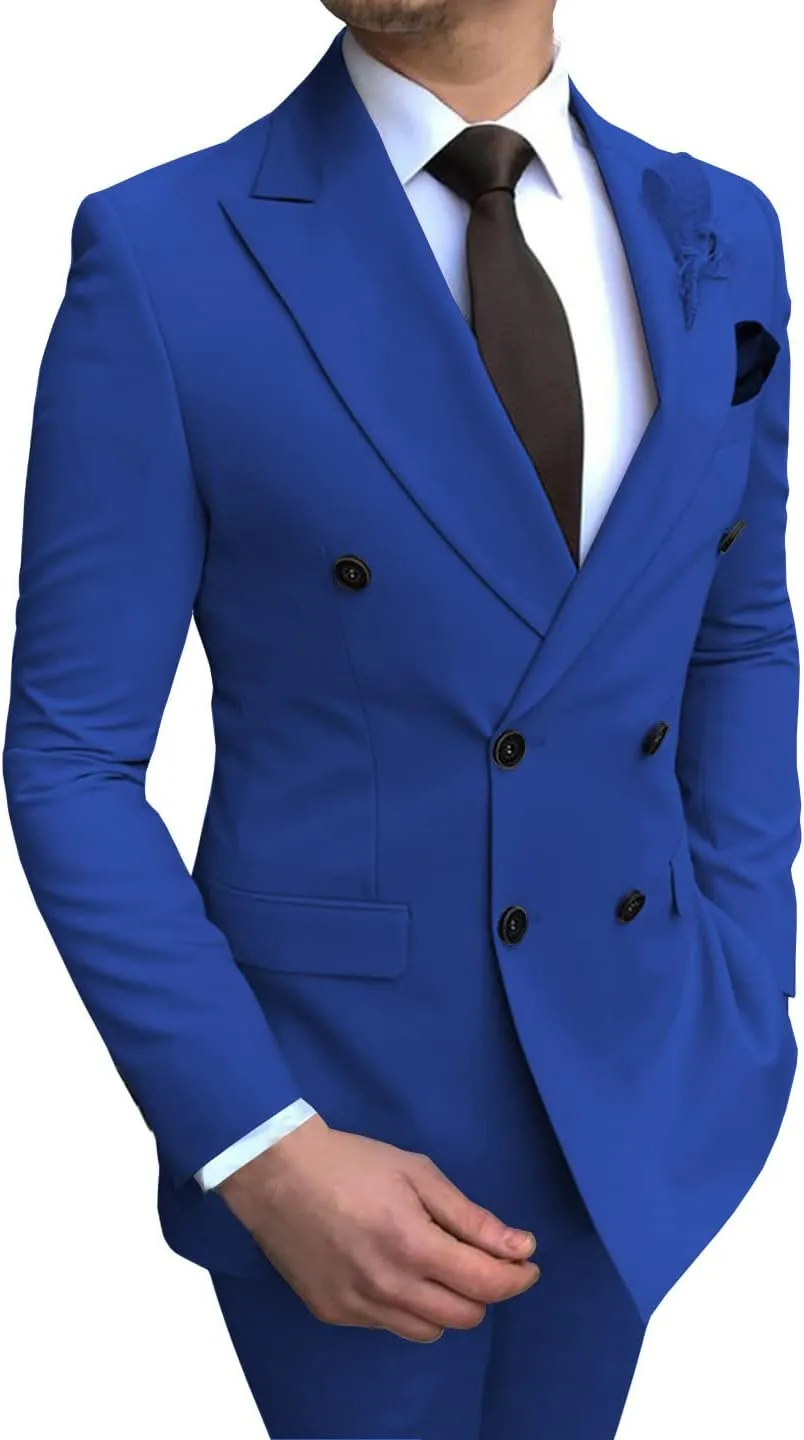 Men's Formal 2 Pieces Mens Suit Double Breasted Peak Lapel Tuxedos for Wedding Groomsmen(Blazer Pants)