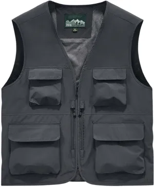 Mens Hiking Vest Lightweight Tactical Vest Casual Breathable Vest Zip Up Casual Vest Outdoor Sleeveless Vest
