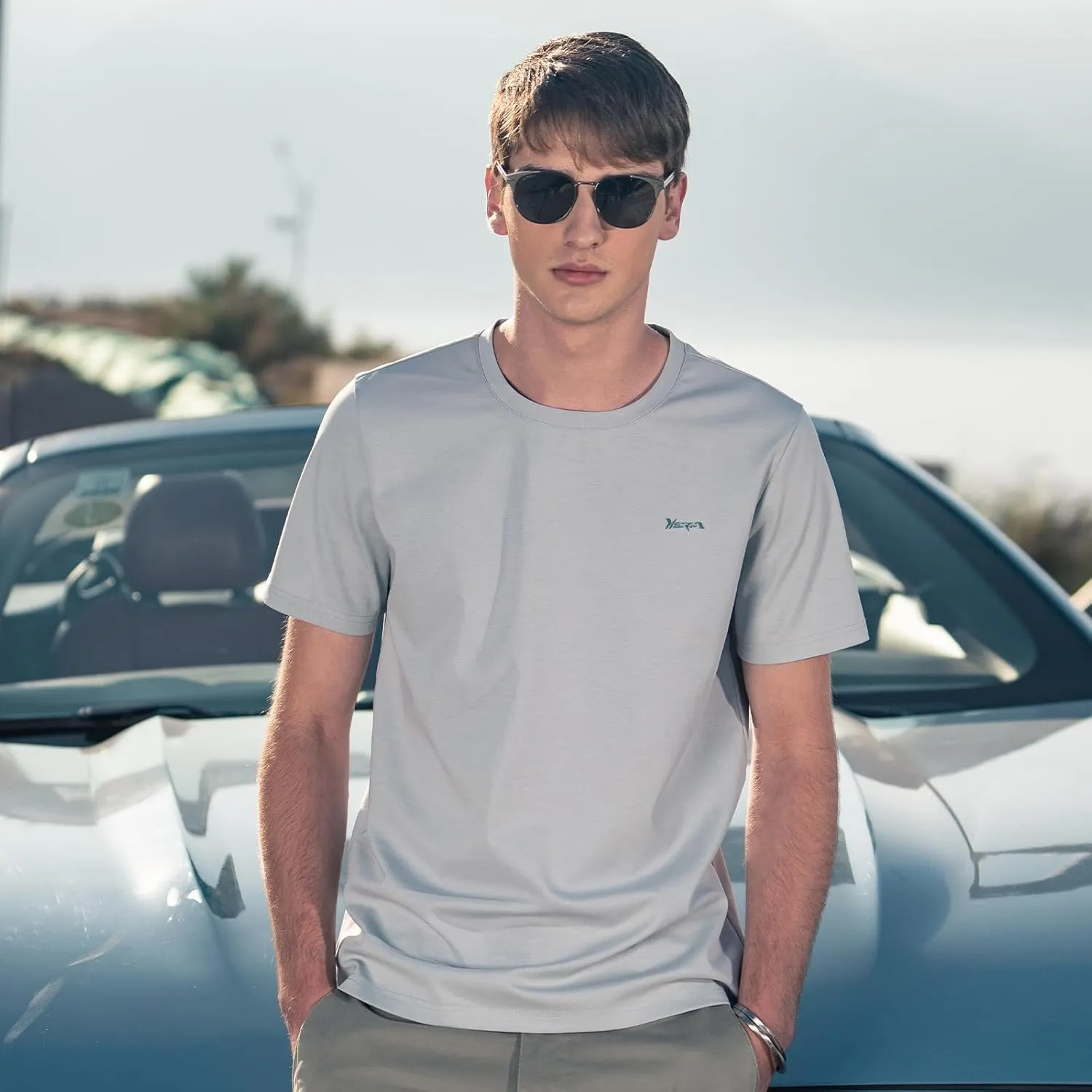 Men's Ice Silk T-Shirt,Quick Drying Breathable Top, Ice Silk Smooth Sports Shirt