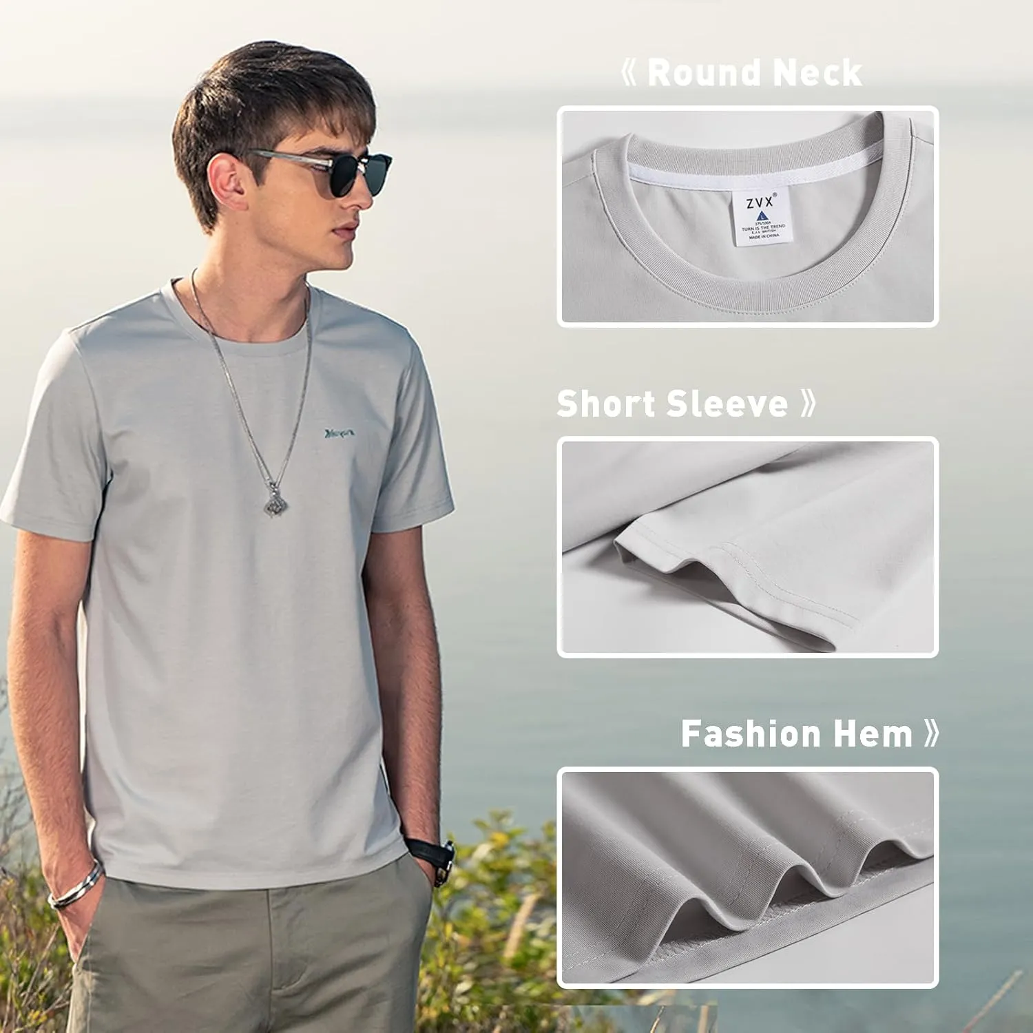 Men's Ice Silk T-Shirt,Quick Drying Breathable Top, Ice Silk Smooth Sports Shirt