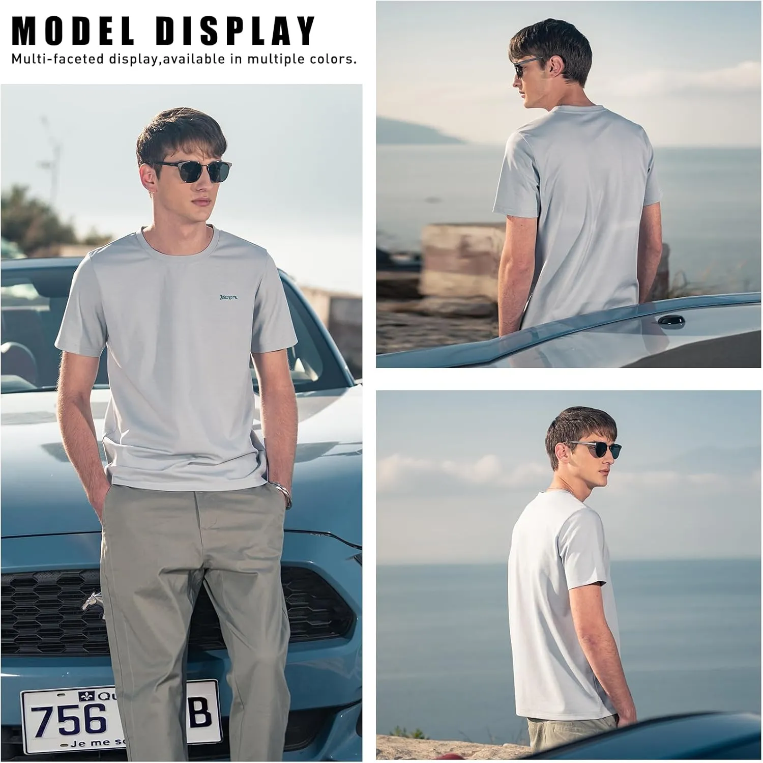 Men's Ice Silk T-Shirt,Quick Drying Breathable Top, Ice Silk Smooth Sports Shirt
