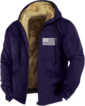 Men's Insulated Flannel Jacket Fleece Lined Plaid Coat Full Zip Up Hoodie Winter Outwear