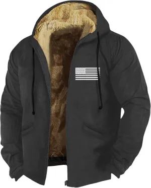 Men's Insulated Flannel Jacket Fleece Lined Plaid Coat Full Zip Up Hoodie Winter Outwear