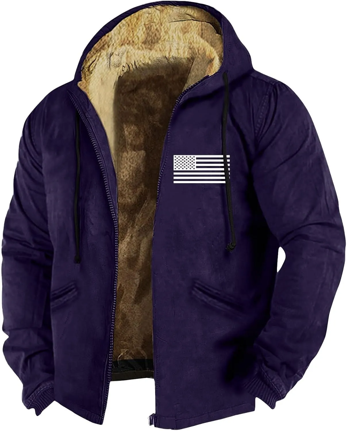 Men's Insulated Flannel Jacket Fleece Lined Plaid Coat Full Zip Up Hoodie Winter Outwear