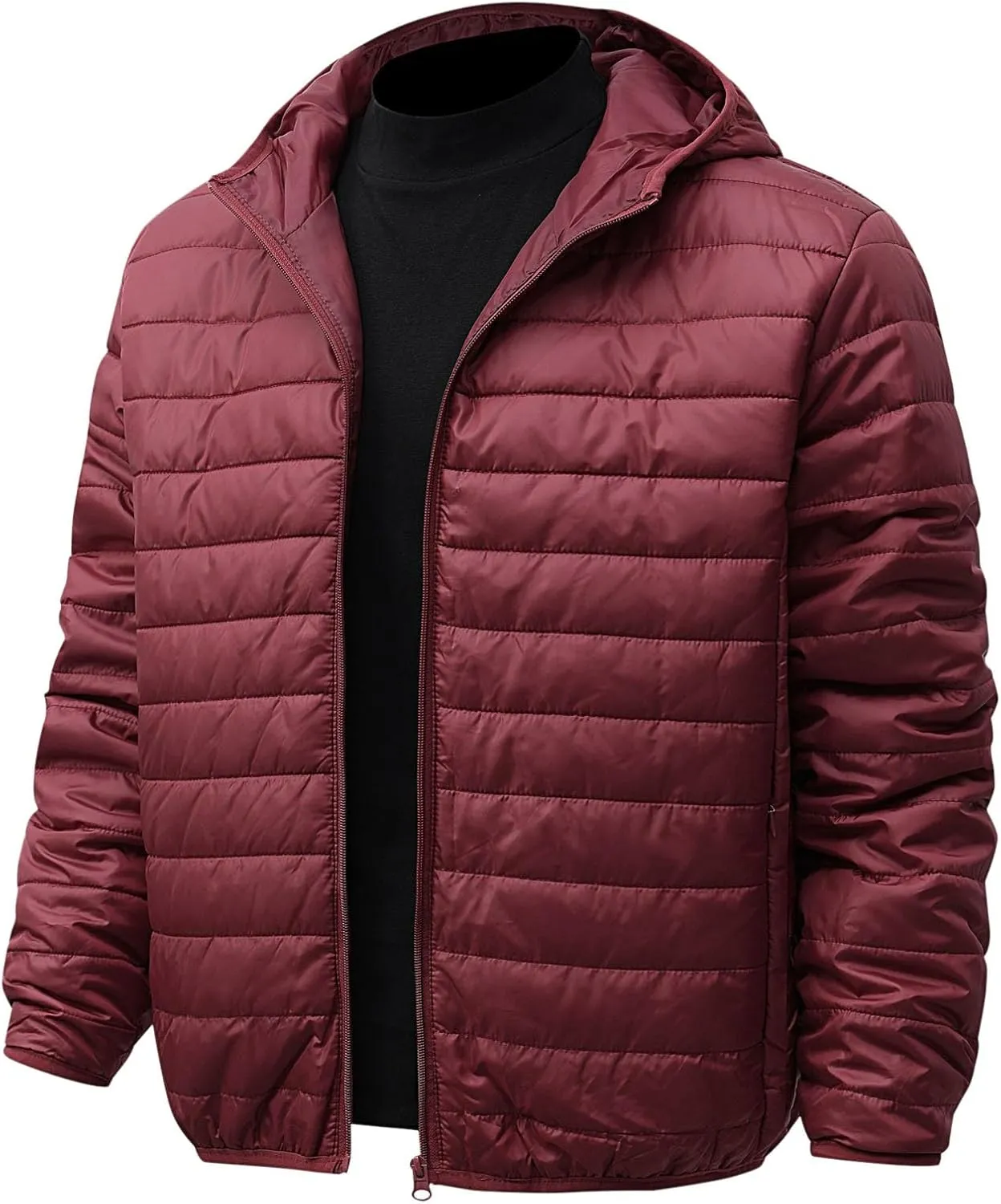 Mens Jackets Casual Spring Fall Warm Winter Padded Coats Outdoor Hooded Jacket Fleece Lined Coat Zip Up Coat with Pocket