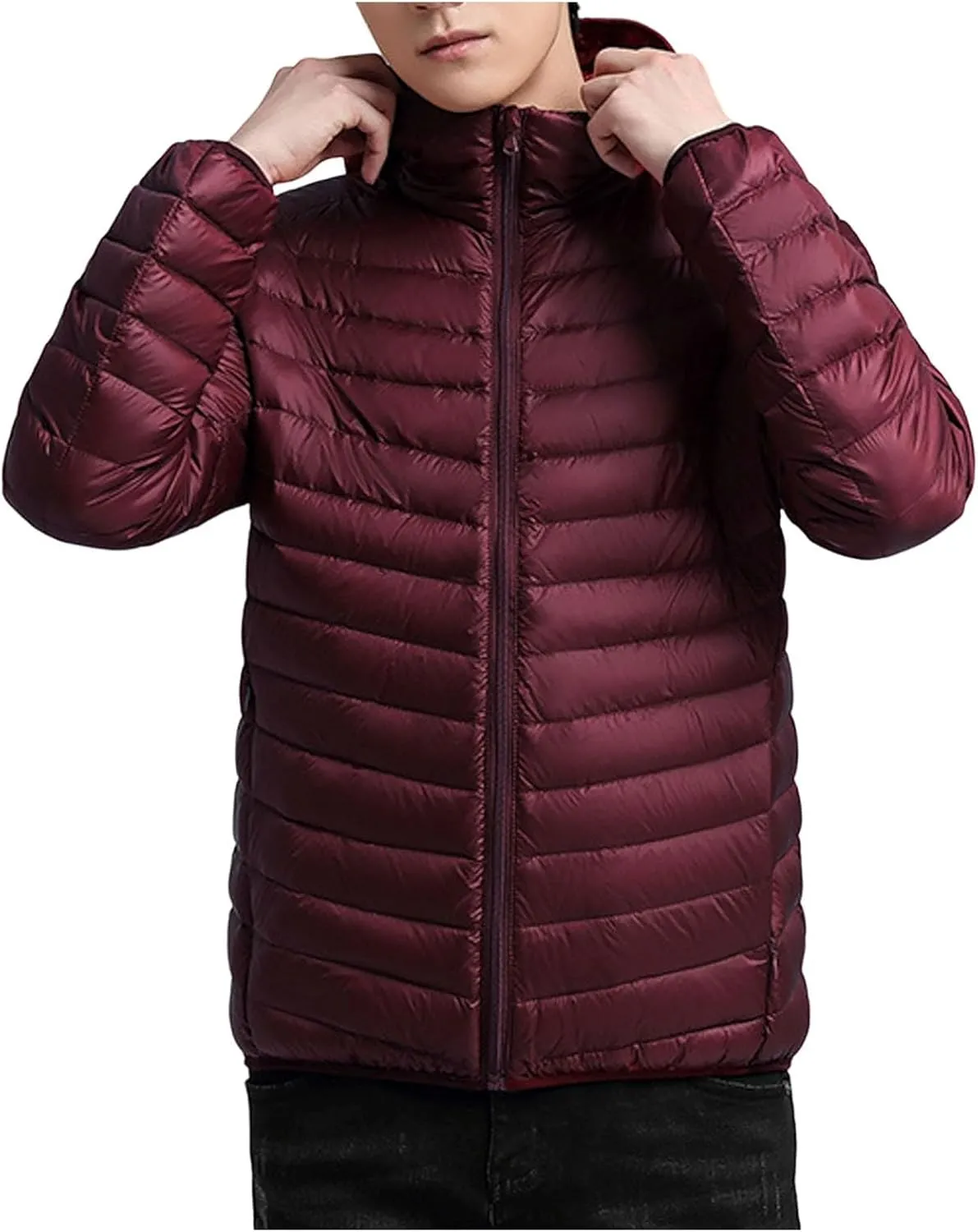 Mens Jackets Casual Spring Fall Warm Winter Padded Coats Outdoor Hooded Jacket Fleece Lined Coat Zip Up Coat with Pocket