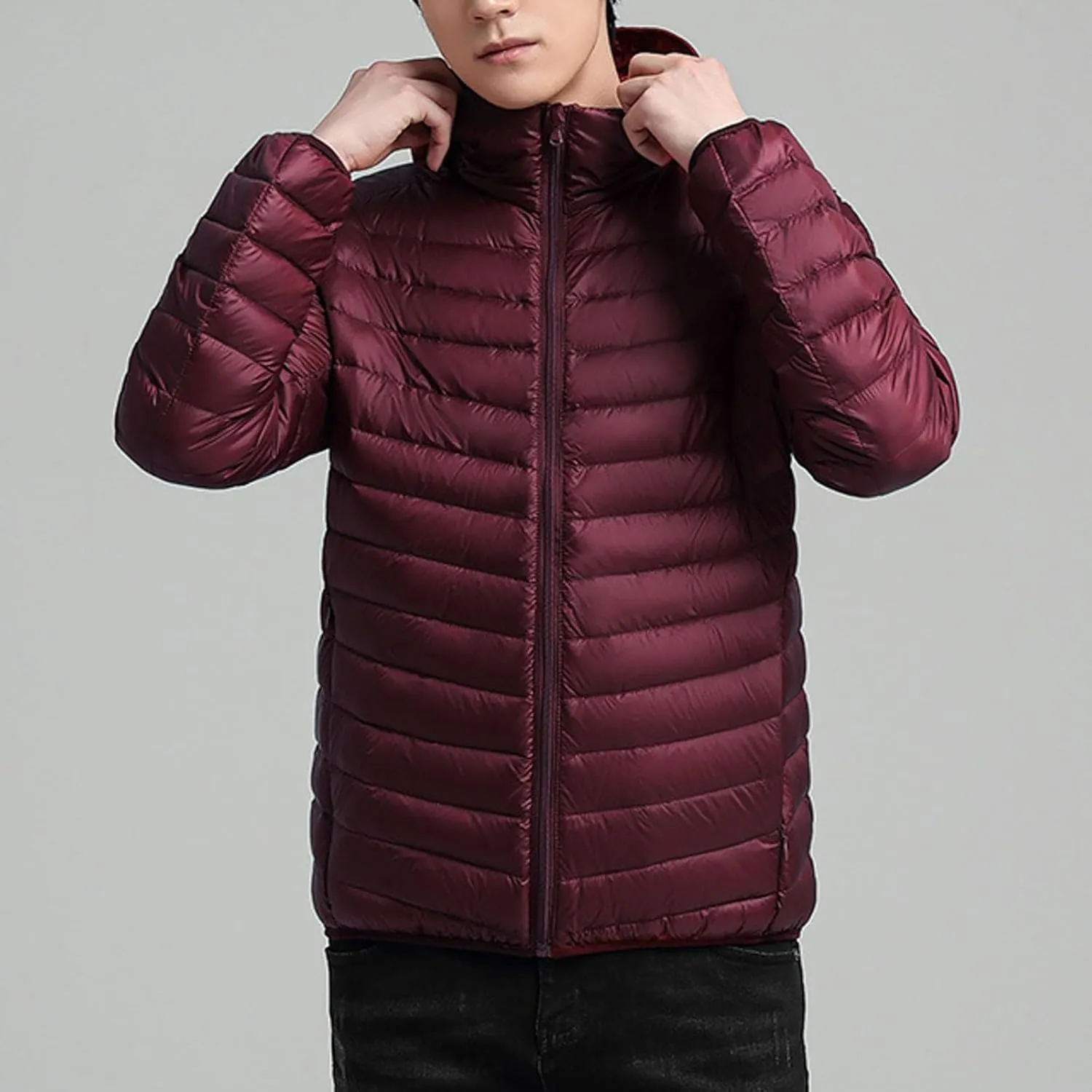 Mens Jackets Casual Spring Fall Warm Winter Padded Coats Outdoor Hooded Jacket Fleece Lined Coat Zip Up Coat with Pocket