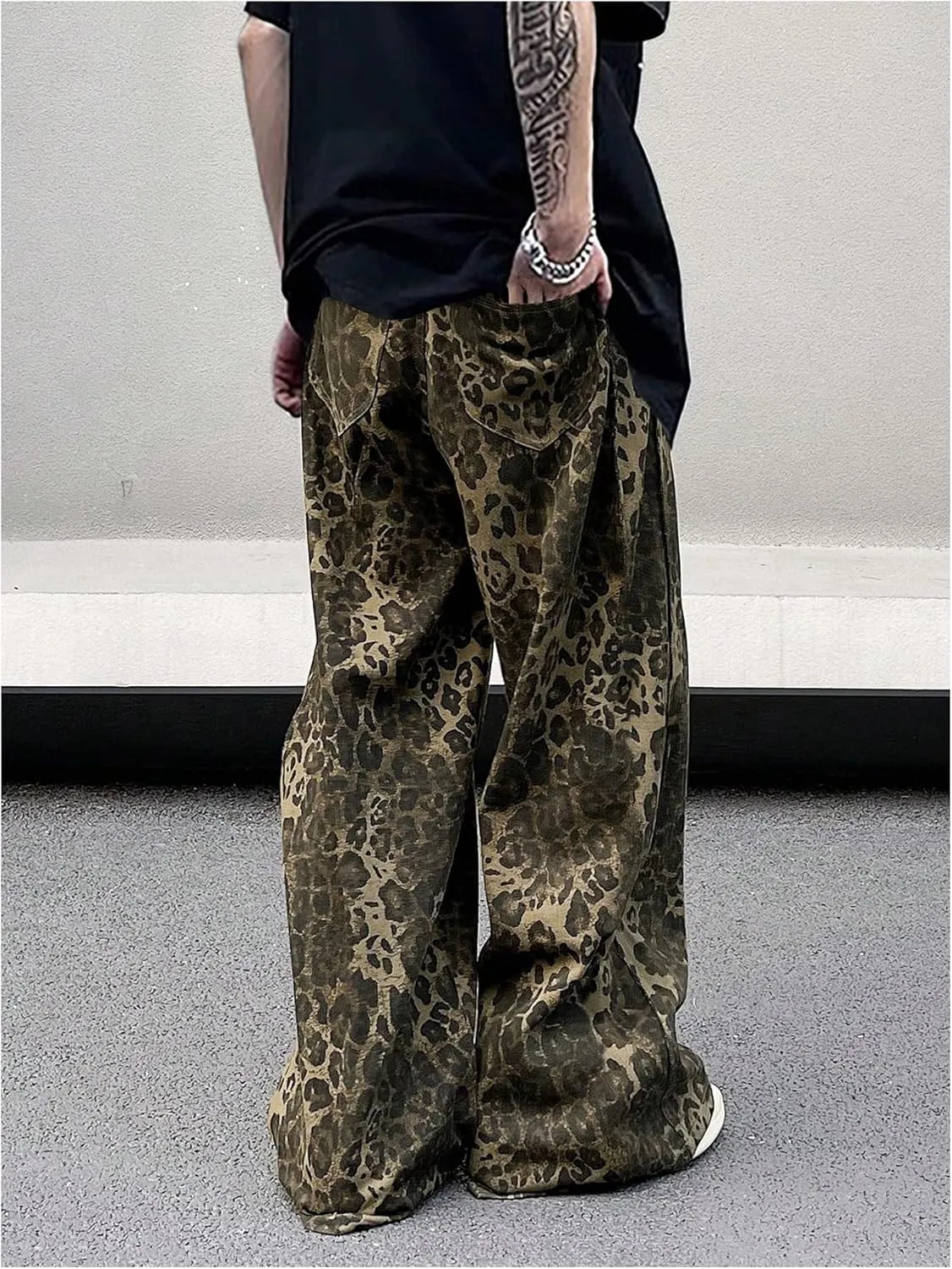 Men's Leopard Pants Baggy Y2K Cheetah Wide Leg Streetwear Trousers Pants
