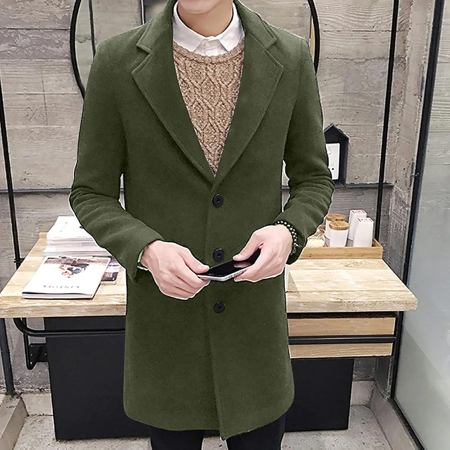 Men's Peacoat Casual Long Trench Coat Single Breasted Pea Regular Fit Warm Winter Overcoat Work Dress Jacket, M-5XL
