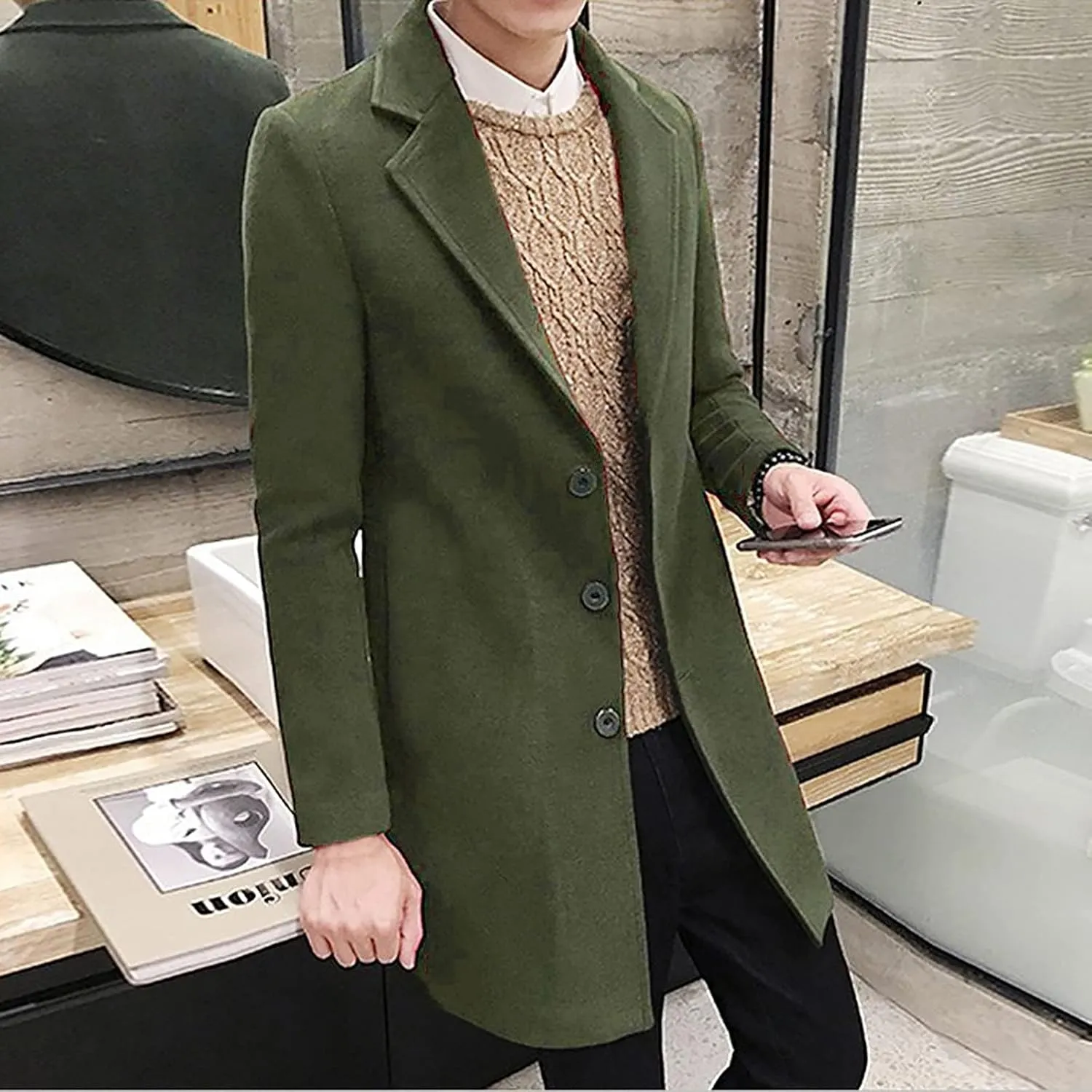 Men's Peacoat Casual Long Trench Coat Single Breasted Pea Regular Fit Warm Winter Overcoat Work Dress Jacket, M-5XL