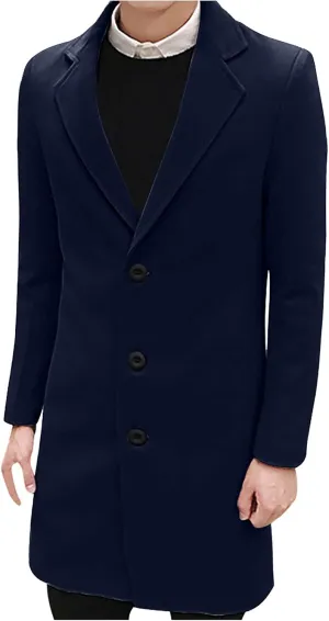Men's Peacoat Casual Long Trench Coat Single Breasted Pea Regular Fit Warm Winter Overcoat Work Dress Jacket, M-5XL