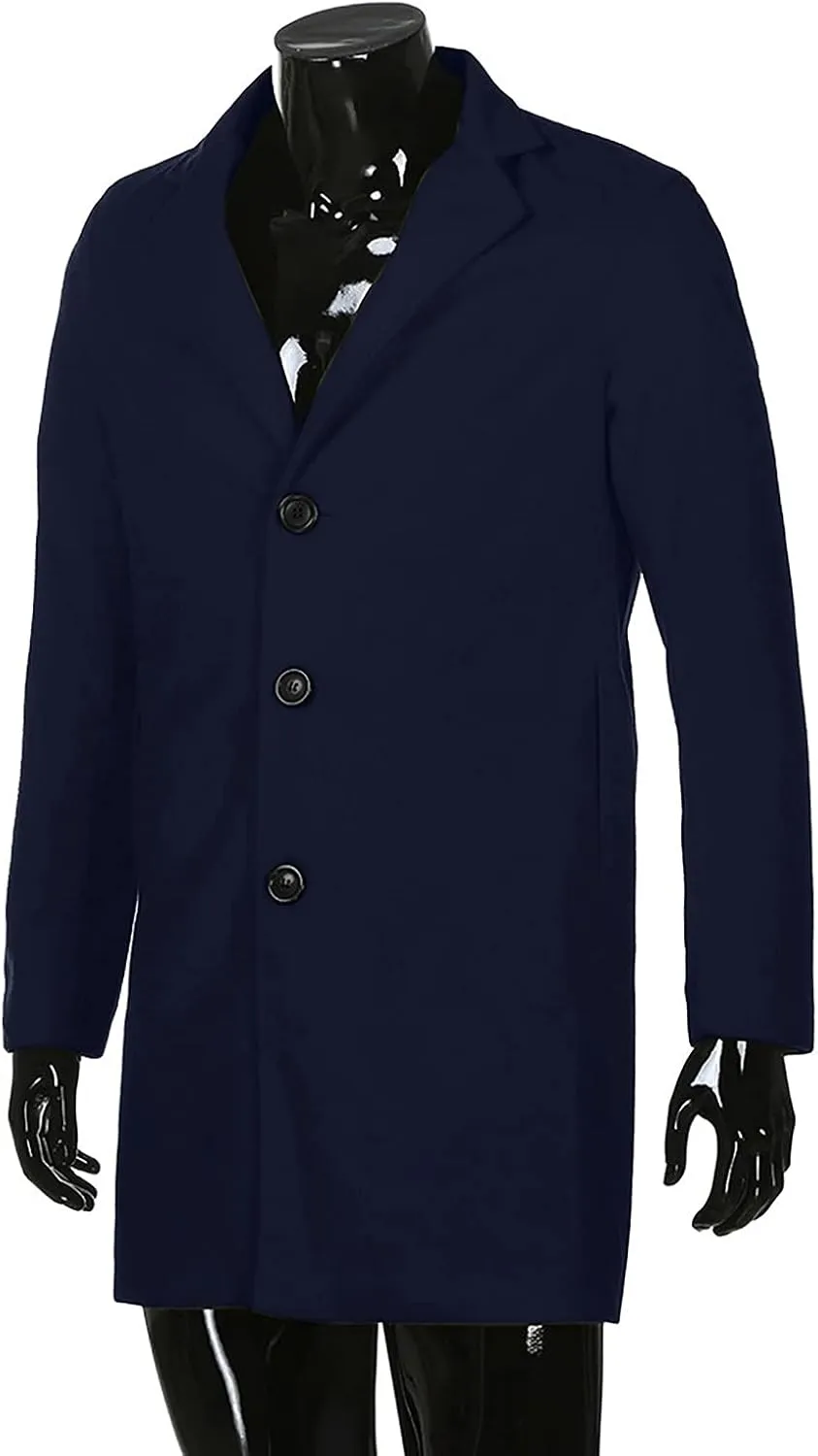 Men's Peacoat Casual Long Trench Coat Single Breasted Pea Regular Fit Warm Winter Overcoat Work Dress Jacket, M-5XL