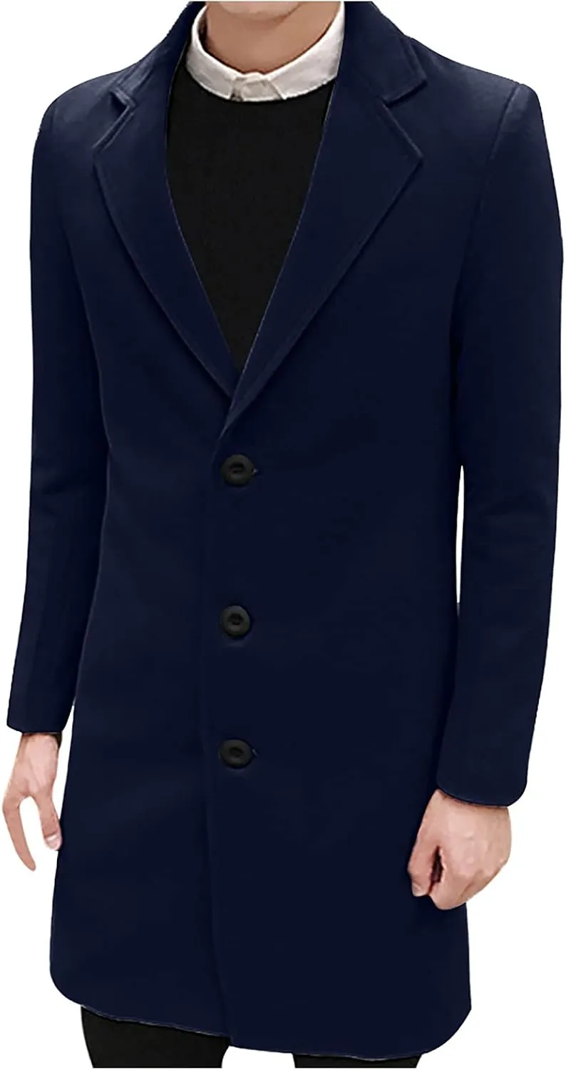Men's Peacoat Casual Long Trench Coat Single Breasted Pea Regular Fit Warm Winter Overcoat Work Dress Jacket, M-5XL