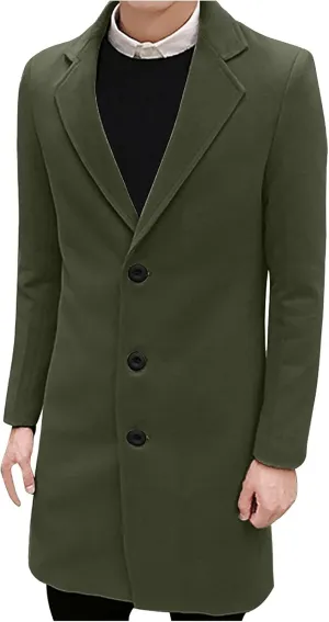 Men's Peacoat Casual Long Trench Coat Single Breasted Pea Regular Fit Warm Winter Overcoat Work Dress Jacket, M-5XL