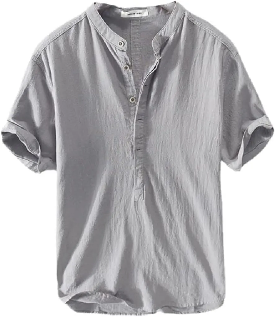 Mens Provence Linen Cotton Shirt,Casual Lightweight Linen Summer Shirt Mens