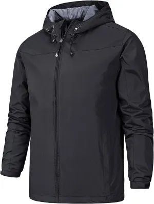 Men's Rain Jacket with Hooded Spring Summer Water Resistant Windbreaker Tactical Hiking Travel Camping Outdoor Raincoat