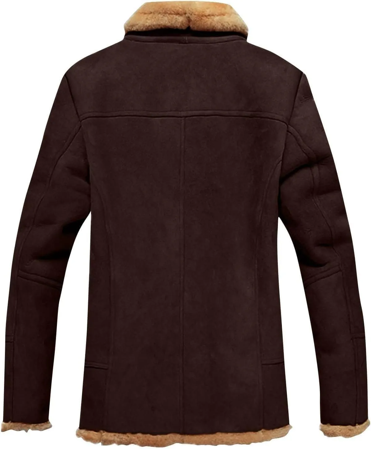 Men's Sherpa-Lined Trench Coat Winter Long Pea Coat Warm Wool Blend Overcoat with Pockets