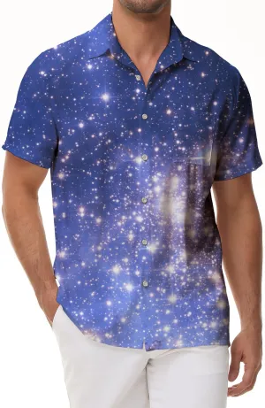 Men's shirt short sleeve starry sky galaxy universe pattern Hawaiian shirt printed shirt summer lapel shirt beach shirt top casual