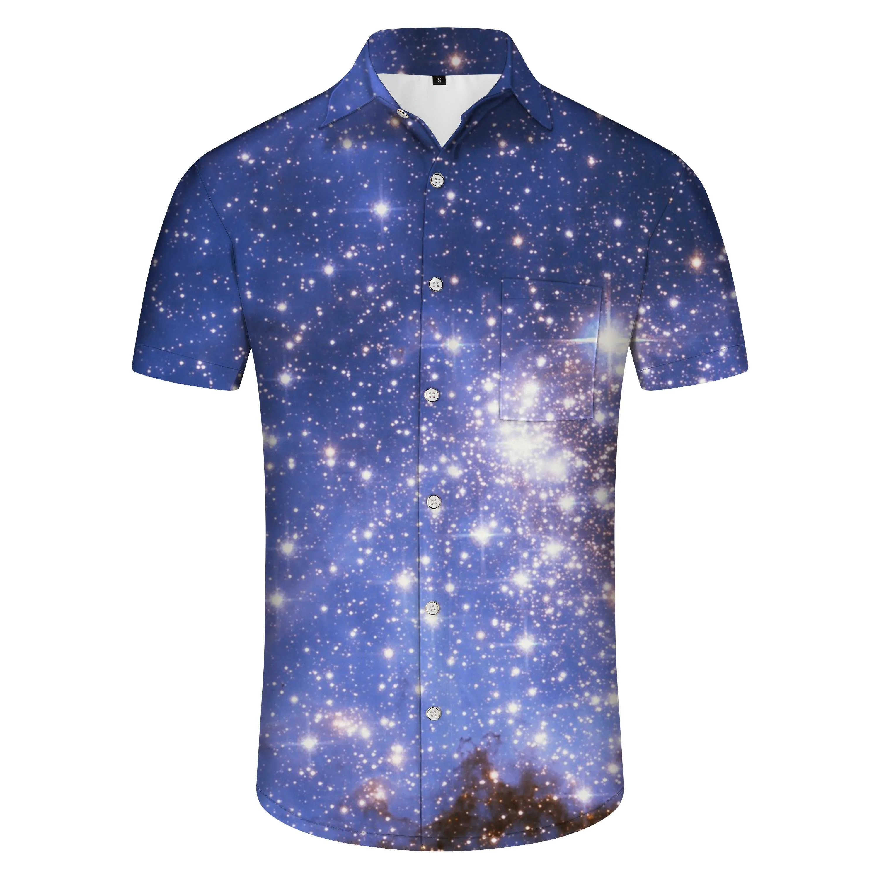 Men's shirt short sleeve starry sky galaxy universe pattern Hawaiian shirt printed shirt summer lapel shirt beach shirt top casual