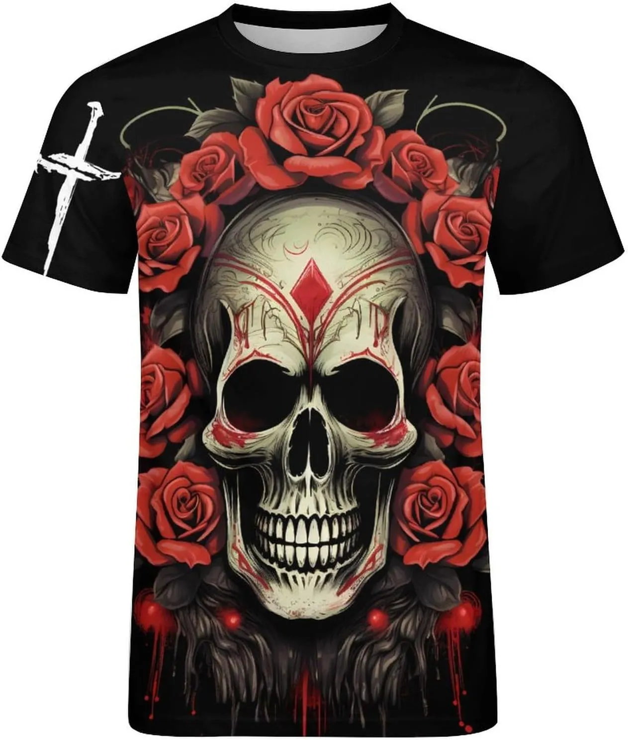 Mens Skull T-Shirts Slim Fit Qucik Dry Short Sleeve 3D Skull Graphic Print Summer Streetwear Tees