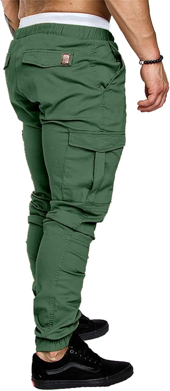 Mens Slim Fit Cargo Sweatpants with Pockets Workout Gym Lightweight Sweat Pants Elastic Waist Sweat Pants Trouser