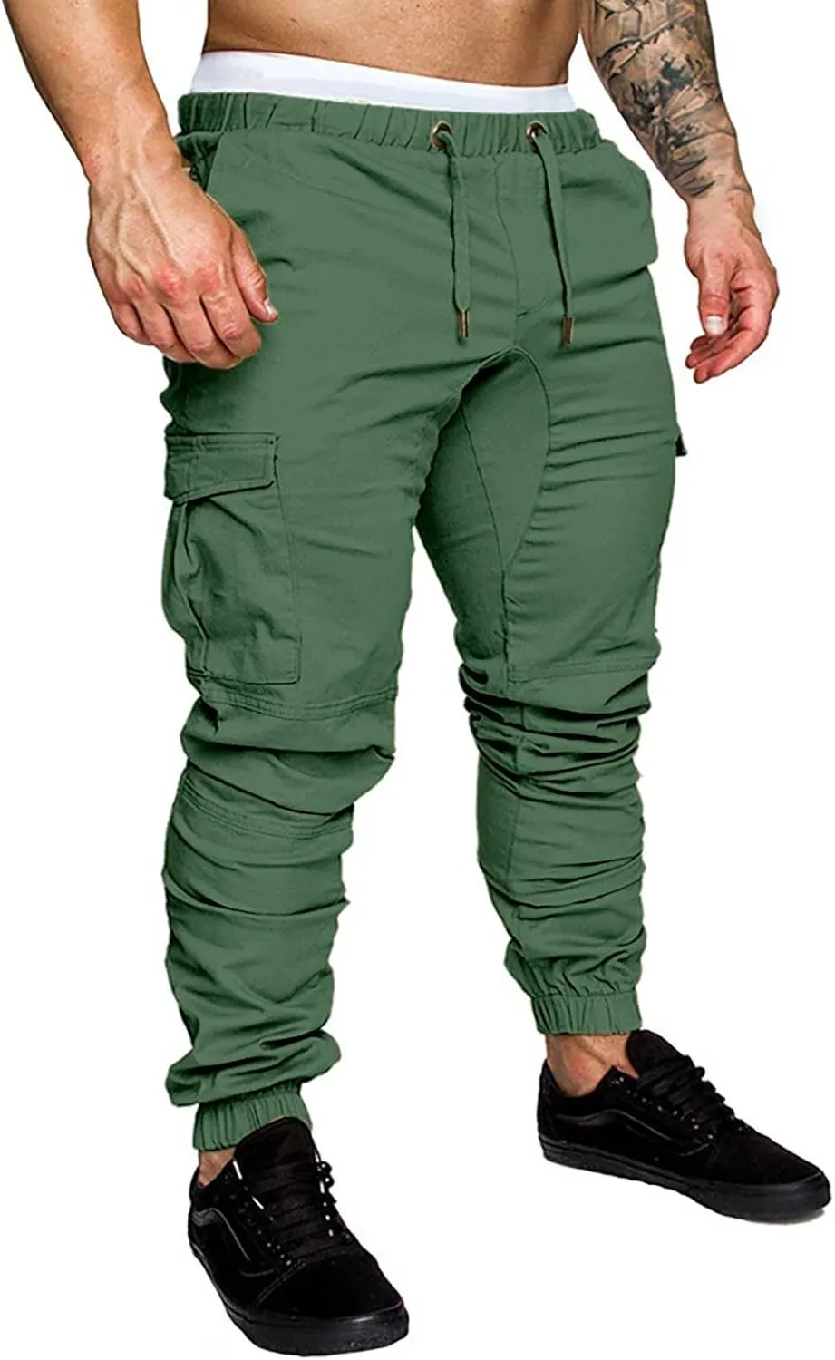 Mens Slim Fit Cargo Sweatpants with Pockets Workout Gym Lightweight Sweat Pants Elastic Waist Sweat Pants Trouser